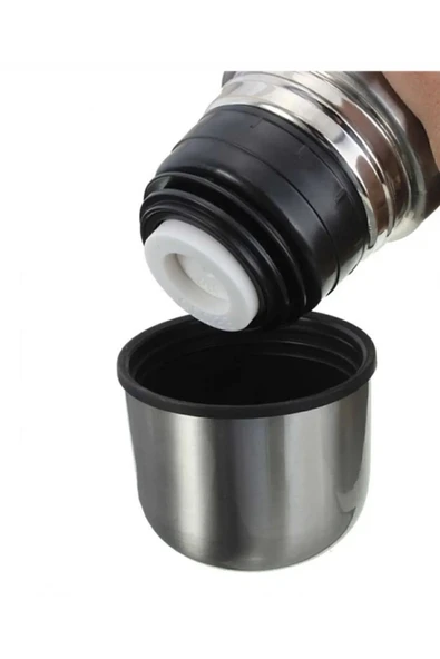 Sıcak Soğuk Korumalı Çelik Termos 1 Litre - Çift Kapaklı Aç Kapa Düğmeli Seyahat Tipi Termos-777 HC - 5