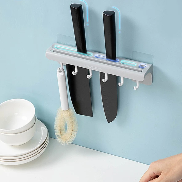 Duvara Monte Yapışkanlı Bıçak Tutucu 6 Kancalı Kepçe Askısı ürün görseli