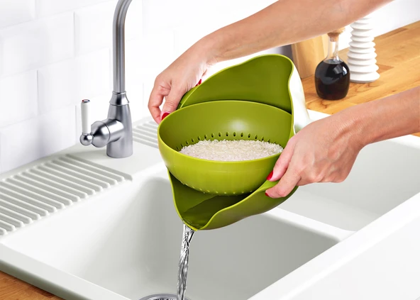 360 Derece Dönebilir Pratik Hazneli Süzgeç - Resim 2