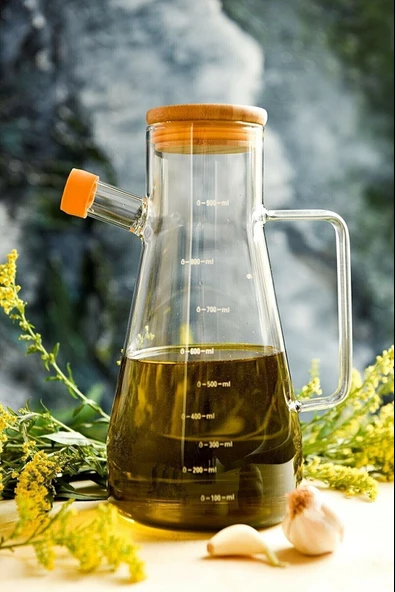 900 Ml Cam Yağdanlık -  Sirkelik - Bambu Kapak Isıya Dayanıklı Cam Yağ Şişesi - Resim 3