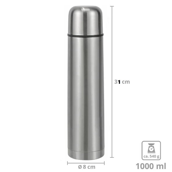 Sıcak Soğuk Korumalı Çelik Termos 1 Litre - Çift Kapaklı Aç Kapa Düğmeli Seyahat Tipi Termos-777 HC - 2