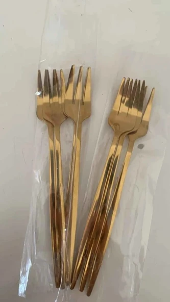 6 Adet Mini Boy Lüx Gold Fondü Çatalı Paslanmaz Çelik 14 Cm Tatlı Çatalı - 4