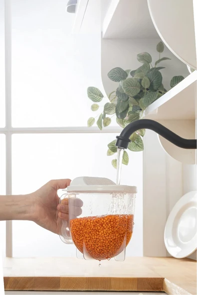 Ölçülü Yıkama- Süzme Süzgeci 1 LT Pirinç Bakliyat Yıkama - Süzme Sepeti - Resim 2