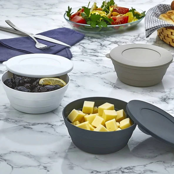 3 Lü Pratik Saklama Kabı - Kahvaltılık Kapaklı Çerezlik  350 ML - Resim 3