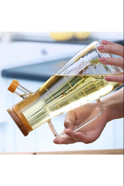 900 Ml Cam Yağdanlık -  Sirkelik - Bambu Kapak Isıya Dayanıklı Cam Yağ Şişesi - Resim 4