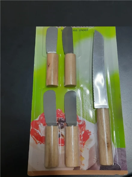 5 Parça Bıçaklı Tereyağı Bıçağı - Mini Spatula Ahşap Saplı Set - 3