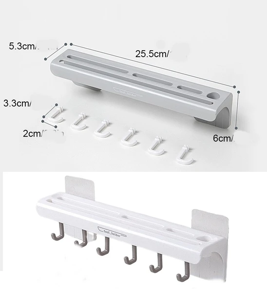 Duvara Monte Yapışkanlı Bıçak Tutucu 6 Kancalı Kepçe Askısı - Resim 4