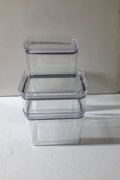 3 Adet 3 Boy Akrilik Kavanoz Saklama Kabı Vakumlu Dikdörtgen Erzak Bakliyat Kabı (800-1700-3500 ml) - 3