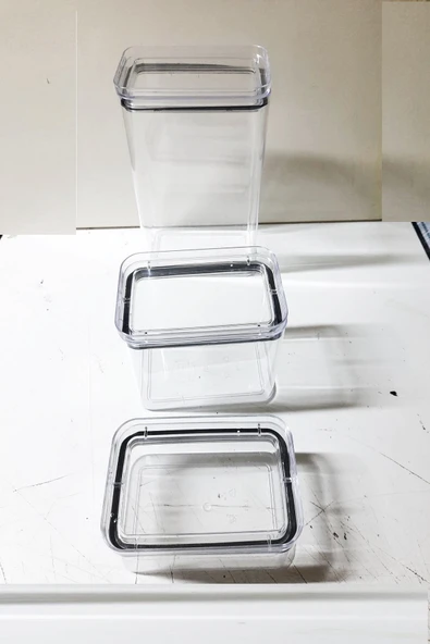 3 Adet 3 Boy Akrilik Kavanoz Saklama Kabı Vakumlu Dikdörtgen Erzak Bakliyat Kabı (800-1700-3500 ml) - 5