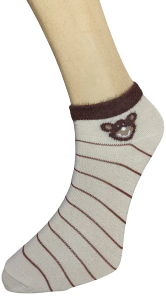 3 Adet Kadın Tüylü Lastik Detaylı Neşeli Desenli Pamuk Patik - 4