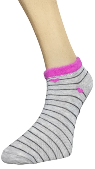 3 Adet Kadın Tüylü Lastik Detaylı Neşeli Desenli Pamuk Patik - 9