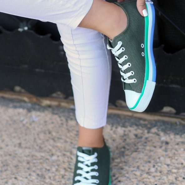 Momi Haki Yeşil Keten Spor Ayakkabı