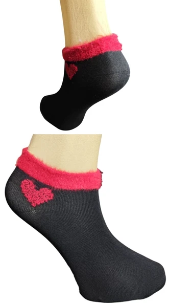 3 Adet Kadın Tüylü Lastik Detaylı Neşeli Desenli Pamuk Patik - 5