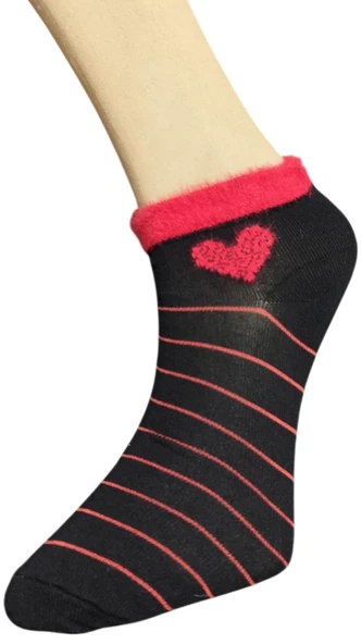 3 Adet Kadın Tüylü Lastik Detaylı Neşeli Desenli Pamuk Patik