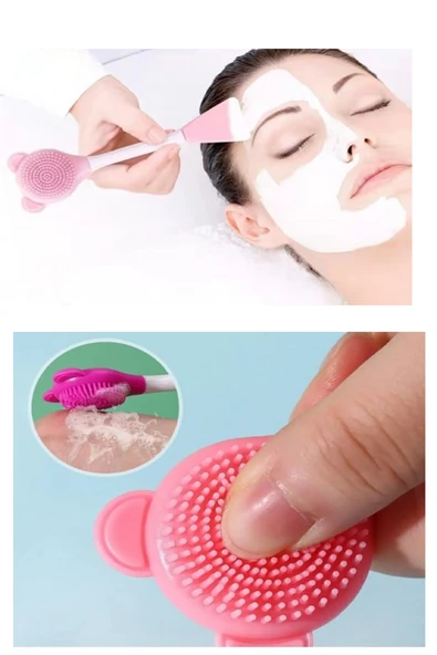 Ayıcık Fonksiyonel Cilt Bakım Fırçası Ve Maske Spatulası  Yüz Temizleme Masaj Fırçası - 2