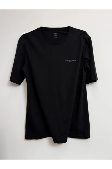 Skatinger  Modal-Pamuk Kumaş Oversize Düz Renk Siyah Tişört Nefes Alabilen Bisiklet Yakalı T-Shirt