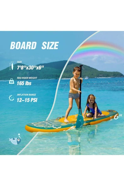 lethe boards  SUP Paddleboard 240 x 76 x 15 cm Çocuk Sörf Tahtası SeaSee FULLSET/ YEŞİL - 4