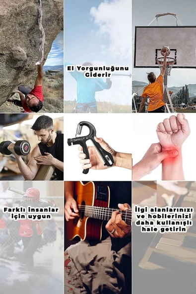 lethe boards  Sayaç Göstergeli Ayarlanabilir 5-60 Kg Dirençli El Yayı El Kavrama Spor Egzersiz Aleti - 6