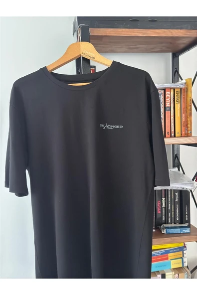 Skatinger  Modal-Pamuk Kumaş Oversize Düz Renk Siyah Tişört Nefes Alabilen Bisiklet Yakalı T-Shirt - 3