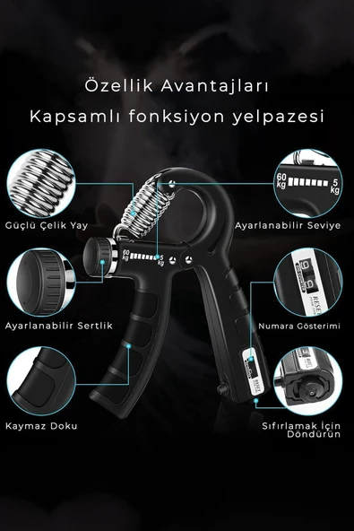lethe boards  Sayaç Göstergeli Ayarlanabilir 5-60 Kg Dirençli El Yayı El Kavrama Spor Egzersiz Aleti - 2