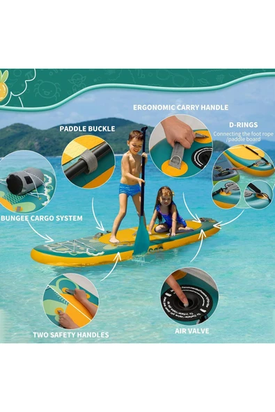 lethe boards  SUP Paddleboard 240 x 76 x 15 cm Çocuk Sörf Tahtası SeaSee FULLSET/ YEŞİL - 3