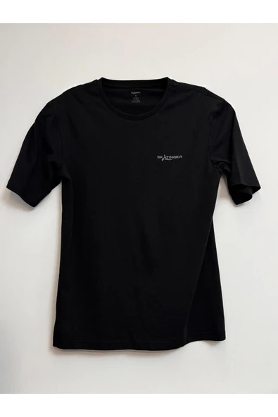 Skatinger  Modal-Pamuk Kumaş Oversize Düz Renk Siyah Tişört Nefes Alabilen Bisiklet Yakalı T-Shirt - 2
