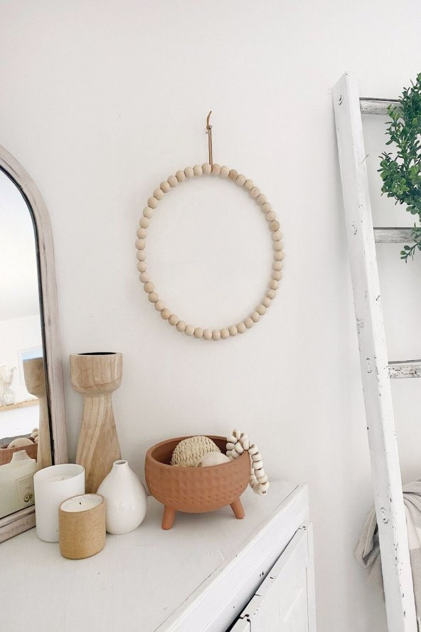 Dekoratif Naturel Ahşap Boncuklu Kapı & Duvar Süsü - 5