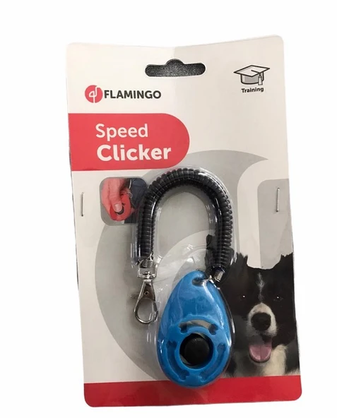 Flamingo Kayışlı Köpek Eğitim Clicker 6 cm. Mavi