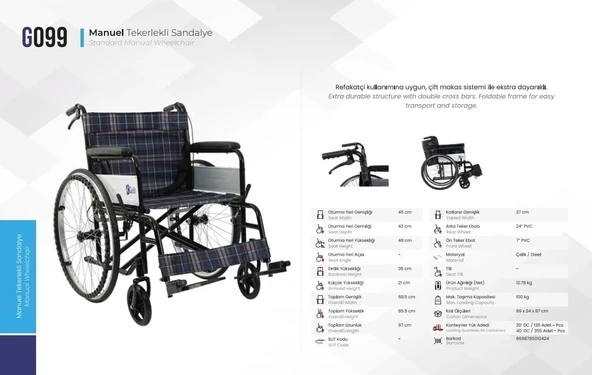 Golfi G099 Refakatçi Frenli Manuel Tekerlekli Sandalye - 4