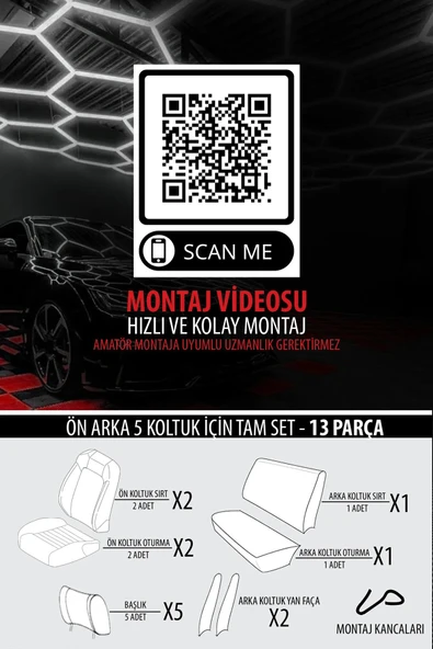 KURRA STORE Mercedes 500 uyumlu tam set 5 koltuk tay tüyü oto kılıfı siyah - Resim 7