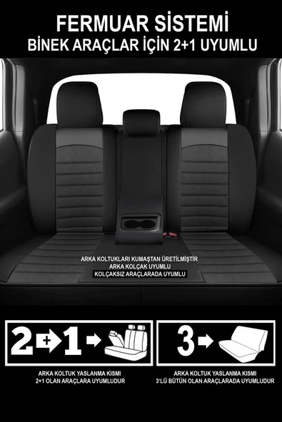 KURRA STORE Chrysler Caravan  Uyumlu 5 KOLTUK TAM SET TAY TÜYÜ OTO KOLTUK KILIFI SİYAH - Resim 3