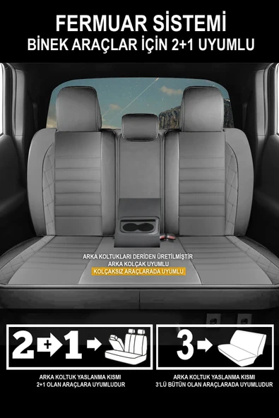 KURRA STORE Volvo 560  Uyumlu 5 KOLTUK TAM SET DERİ OTO KOLTUK KILIFI TERLETME KOKMA YAPMAZ GRİ - 2