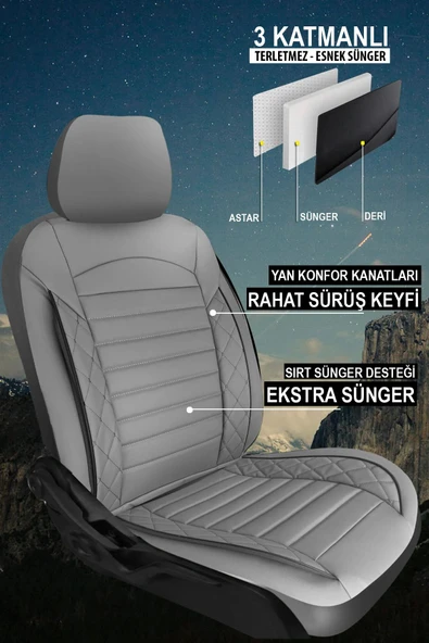 KURRA STORE Volvo 560  Uyumlu 5 KOLTUK TAM SET DERİ OTO KOLTUK KILIFI TERLETME KOKMA YAPMAZ GRİ - 3