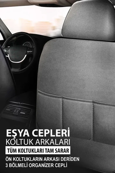 KURRA STORE Peugeot 206  Uyumlu 5 KOLTUK TAM SET DERİ OTO KOLTUK KILIFI TERLETME KOKMA YAPMAZ GRİ - 5