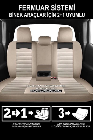 KURRA STORE Dacia Logan Mcv Ambiance 1.6 Lpg Euro5 7 Kisilik 2012  PİKE KUMAŞ TAM SET OTO KOLTUK KILIFI BEJ - 2