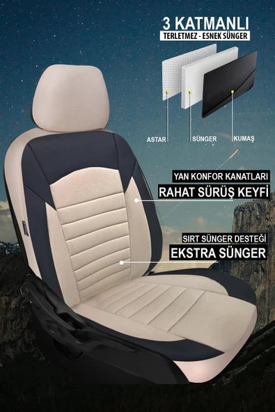 KURRA STORE Mercedes-benz T-mod. (s123) 240 T D (72 Hp) 1983  PİKE KUMAŞ TAM SET OTO KOLTUK KILIFI BEJ - 3