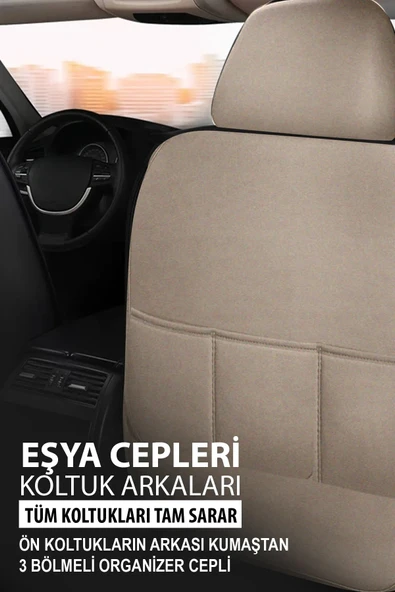 KURRA STORE Dacia Logan Mcv Ambiance 1.6 Lpg Euro5 5 Kisilik 2013  PİKE KUMAŞ TAM SET OTO KOLTUK KILIFI BEJ - 4