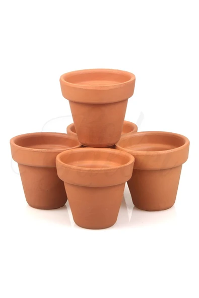 5li Klasik Tip Minik Boy 6-7cm Sukulent El Yapımı Doğal Terleyen Çömlek Toprak Saksı No.295 - 2