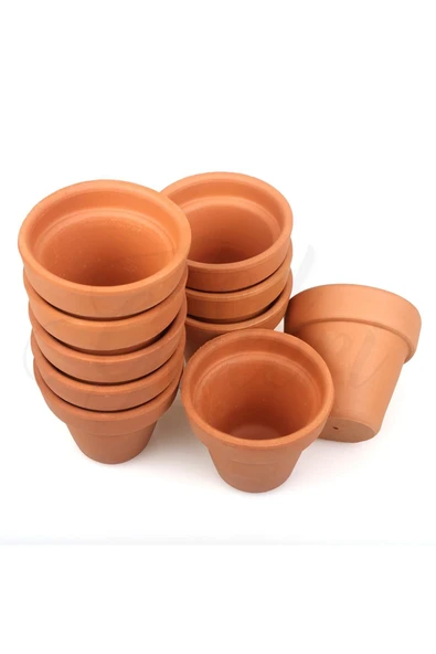 10lu Klasik Tip Minik Boy 6-7cm Sukulent El Yapımı Doğal Terleyen Çömlek Toprak Saksı No.297 - 3