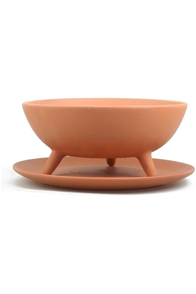 20CM Ayaklı Tabaklı Doğal Terleyen El Yapımı Çömlek Toprak Saksı NO.011