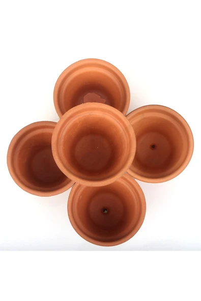 5li Klasik Tip Minik Boy 6-7cm Sukulent El Yapımı Doğal Terleyen Çömlek Toprak Saksı No.295 - 3