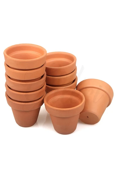 10lu Klasik Tip Minik Boy 6-7cm Sukulent El Yapımı Doğal Terleyen Çömlek Toprak Saksı No.297 - 2