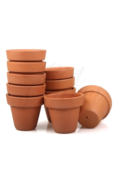 10lu Klasik Tip Minik Boy 6-7cm Sukulent El Yapımı Doğal Terleyen Çömlek Toprak Saksı No.297