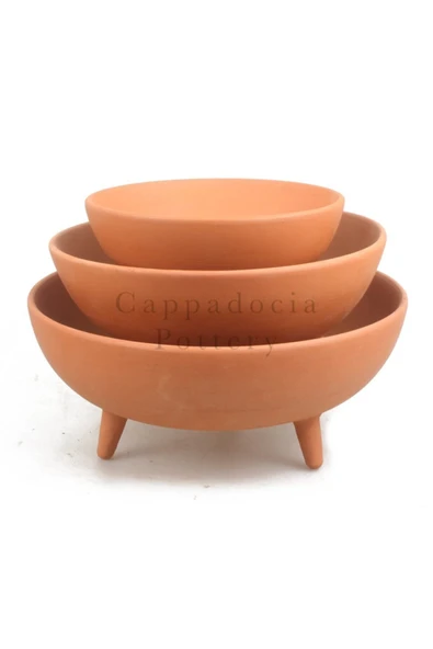 30cm Ayaklı Doğal Terleyen Çömlek Toprak Yayvan Saksı No.162 - 5