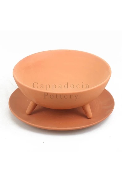 25cm Ayaklı Tabaklı Doğal Terleyen Çömlek Toprak Yayvan Saksı No.163 - 3