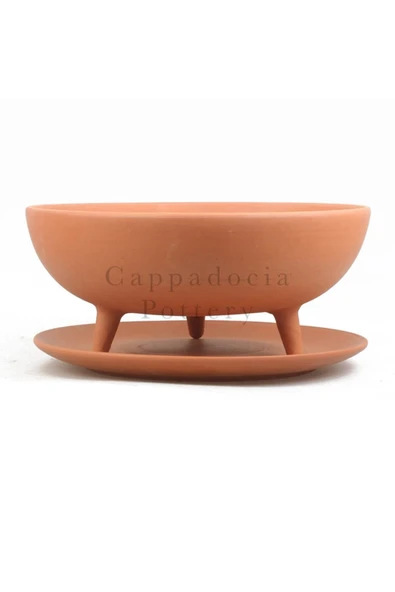 30cm Ayaklı Tabaklı Doğal Terleyen Çömlek Toprak Yayvan Saksı No.164