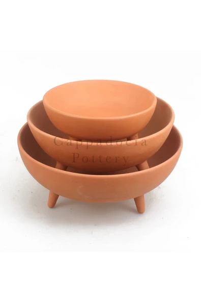 25cm Ayaklı Doğal Terleyen Çömlek Toprak Yayvan Saksı No.161 - 6