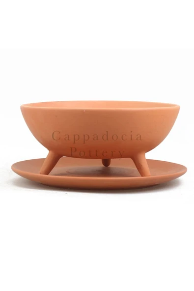 25cm Ayaklı Tabaklı Doğal Terleyen Çömlek Toprak Yayvan Saksı No.163