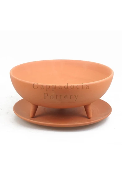 30cm Ayaklı Tabaklı Doğal Terleyen Çömlek Toprak Yayvan Saksı No.164 - 2