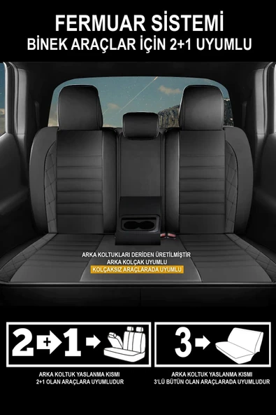 KURRA STORE Dacia Duster Ambiance 1.6 16v 105 Lpg Euro5 2013DERİ TAM SET Oto Koltuk Kılıfı SİYAH - 3